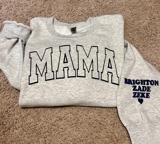 Mama with Custom Names Puff Vinyl Sweatshirt