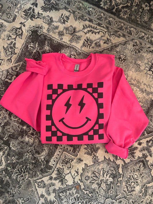 Checkered Smiley Puff Vinyl Sweatshirt